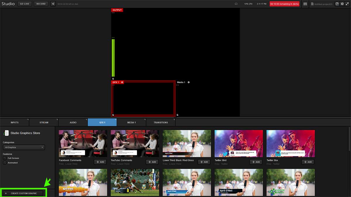 Click Create Custom Graphic in Vimeo Livestream