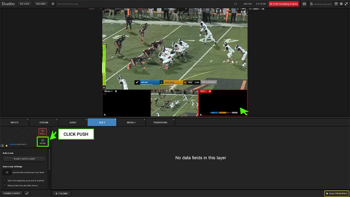 Click Push to add the overlay to the staging area