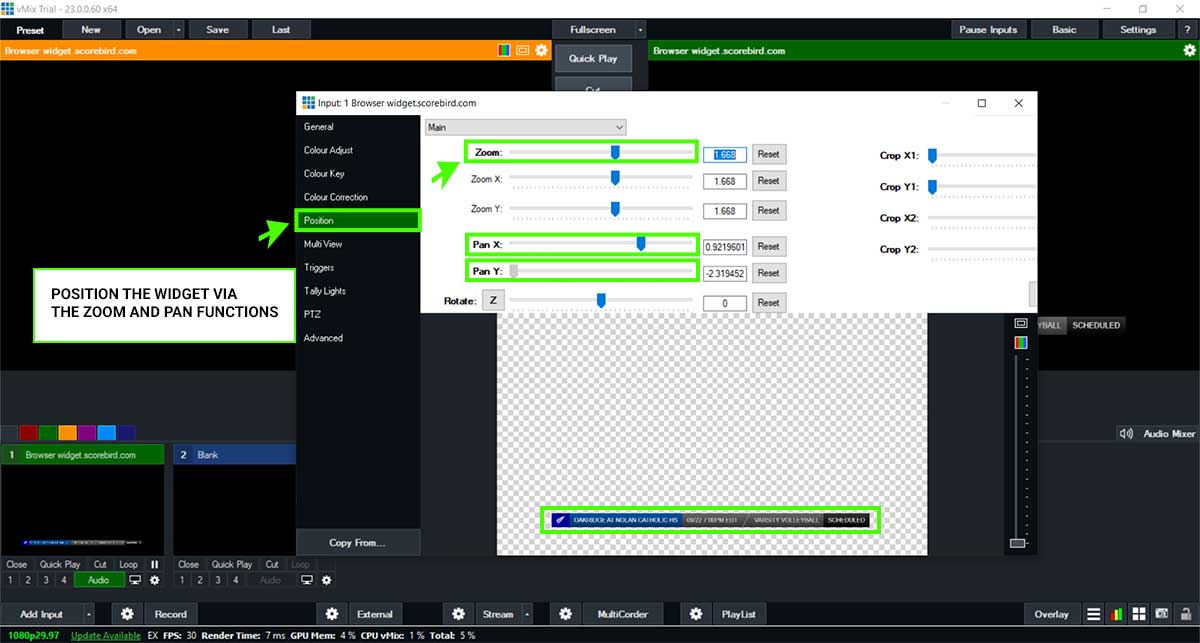 Adjust zoom and pan